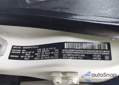 2017 Maserati Levante z USA, uszkodzony, nr VIN ZN661XUAXHX213980